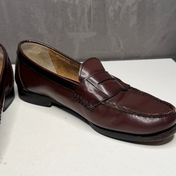Vtg Nunn Bush Penny Loafers Mens 9.5 Burgundy Leather Slip On Moc Toe Shoes 90s